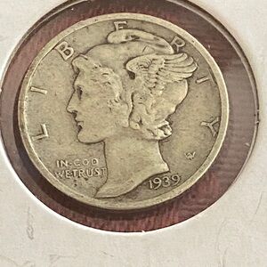 Vintage 1939 D Mercury Dime Coin 90% Silver